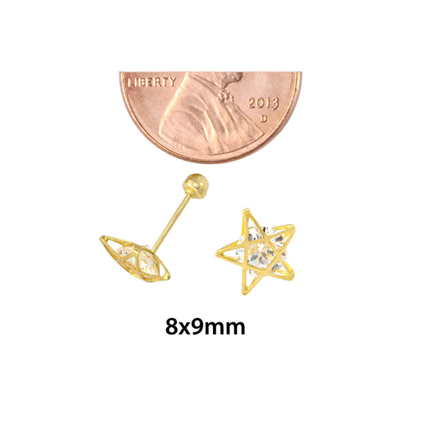 CZ Star Stud Earrings Cubic Zirconia 10k Yellow Gold with Screwbacks 8x9 - Jewelryland.com