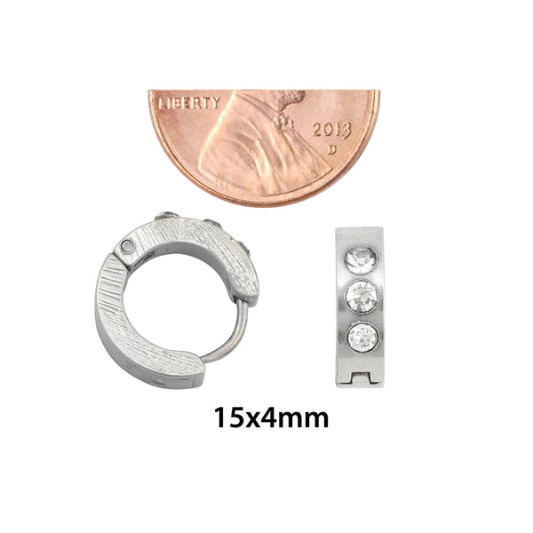 Stainless Steel Huggie Hinged CZ Cubic Zirconia Hoop Earrings 15mm - Jewelryland.com
