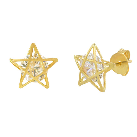 10k Yellow Gold CZ Star Stud Earrings Cubic Zirconia 8mm x 9mm - Jewelryland.com