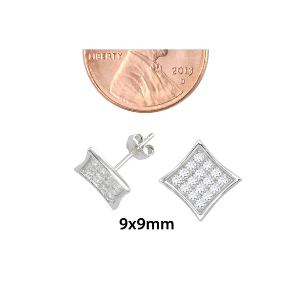 Sterling Silver Micropave Stud Earrings Lightweight Kite Shaped Clear CZ 9mm - Jewelryland.com