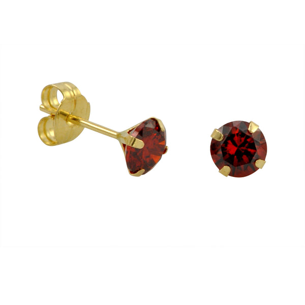 10k Yellow Gold Red Garnet CZ Stud Earrings Cubic Zirconia Round Prong Set - Jewelryland.com