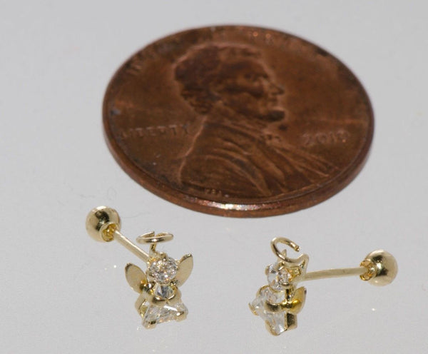 14k Yellow Gold Angel Stud Earrings Screwbacks - Clear Cubic Zirconia - Jewelryland.com