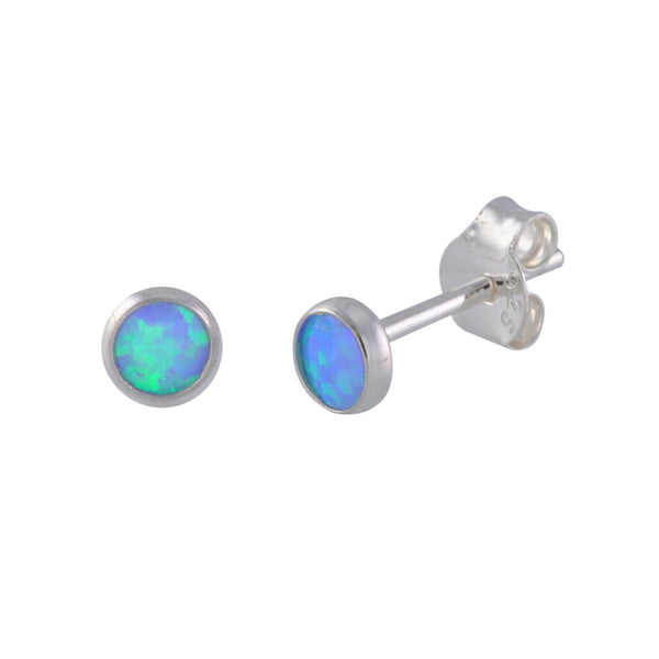 Opal Stud Earrings Periwinkle Green Gemstone Sterling Silver 5mm Round - Jewelryland.com