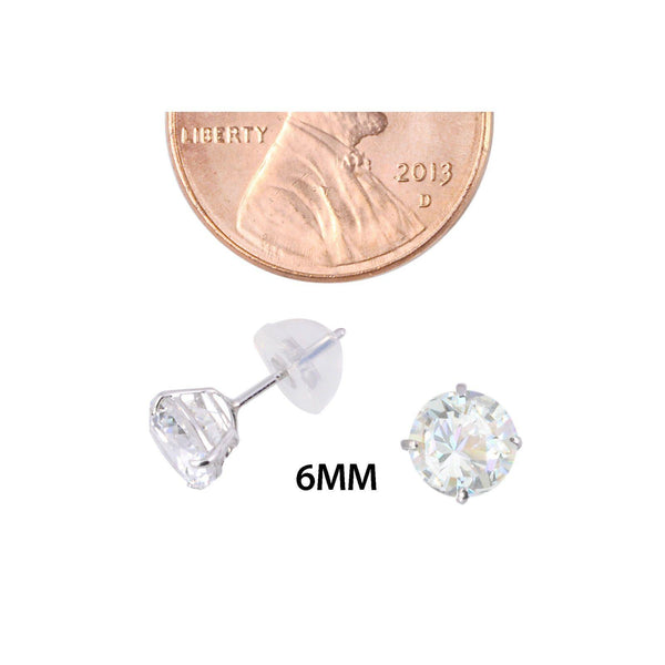 14k White Gold Clear CZ Round Basket Cubic Zirconia Stud Earrings Silicone Backs - Jewelryland.com