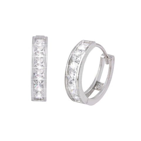 CZ Huggie Earrings Hinged Hoops .925 Silver 17mm x 4mm - Jewelryland.com