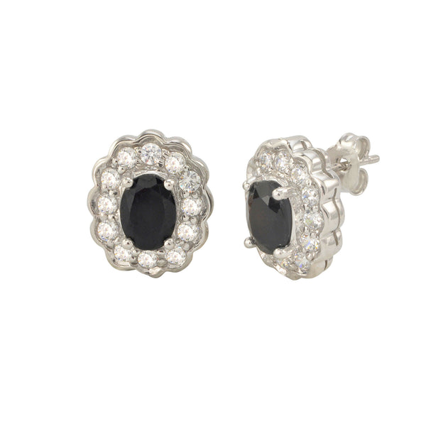 Onyx Gemstone Stud Earrings 925 Sterling Silver Fancy Oval CZ Accent - Jewelryland.com