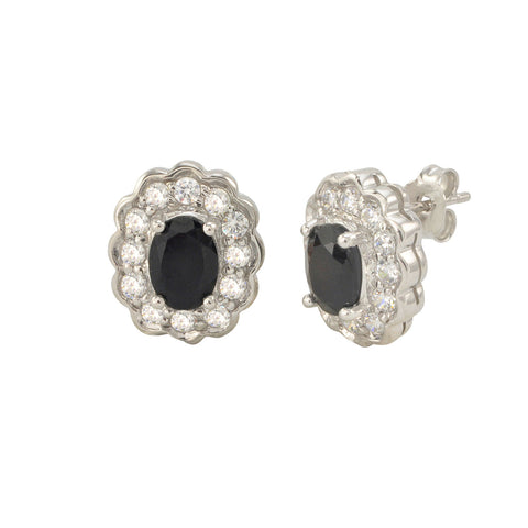 Onyx Gemstone Stud Earrings 925 Sterling Silver Fancy Oval CZ Accent - Jewelryland.com
