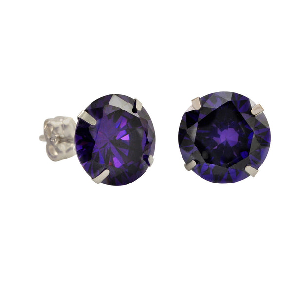 10k White Gold Purple CZ Stud Earrings Cubic Zirconia Round Prong Set - Jewelryland.com