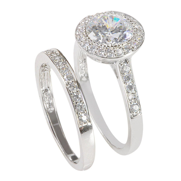 Women's Sterling Silver Engagement Ring Set 2ct Cubic Zirconia CZ Stone - Jewelryland.com