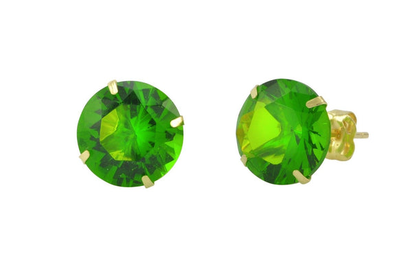 14k Yellow Gold Peridot Green Cubic Zirconia Stud Earrings Round Birthstone CZ - Jewelryland.com