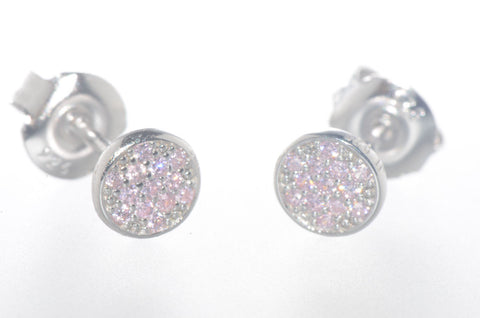 Sterling Silver Pink CZ Stud Earrings Pave Cubic Zirconia 6mm Circle - Jewelryland.com