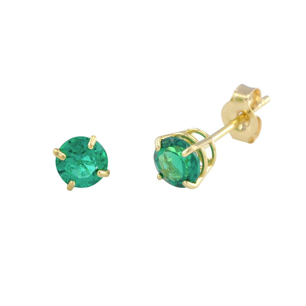 Emerald Gemstone Earrings 14k Yellow Gold Studs - Jewelryland.com