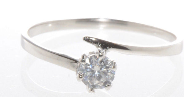 Sterling Silver Cubic Zirconia Ring 4mm 6 prong Round Clear AAA CZ with rhodium - Jewelryland.com