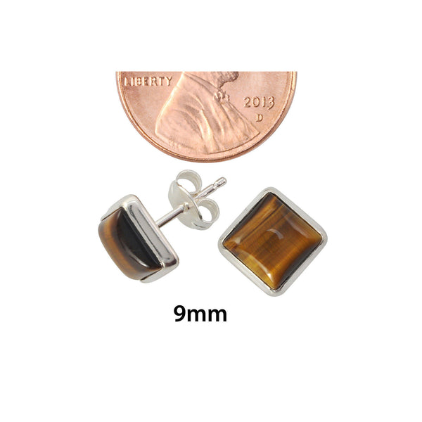 Tigers Eye Stud Earrings 925 Sterling Silver 9mm Square - Jewelryland.com