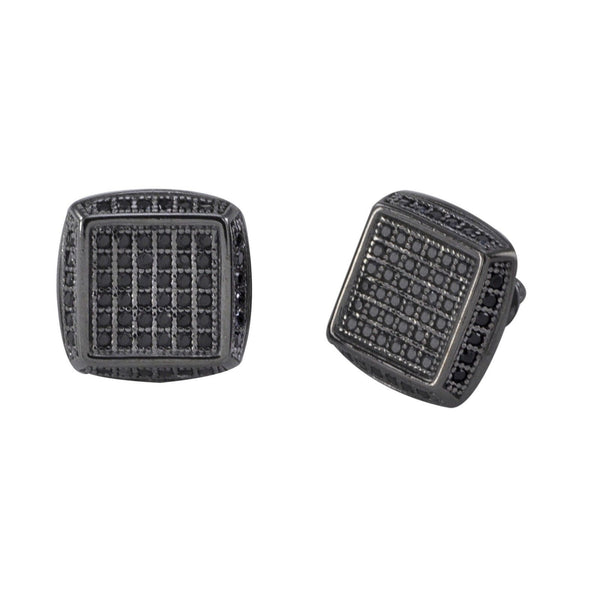 Sterling Silver Micropave Stud Earrings Screwback Black CZ 12mm - Jewelryland.com