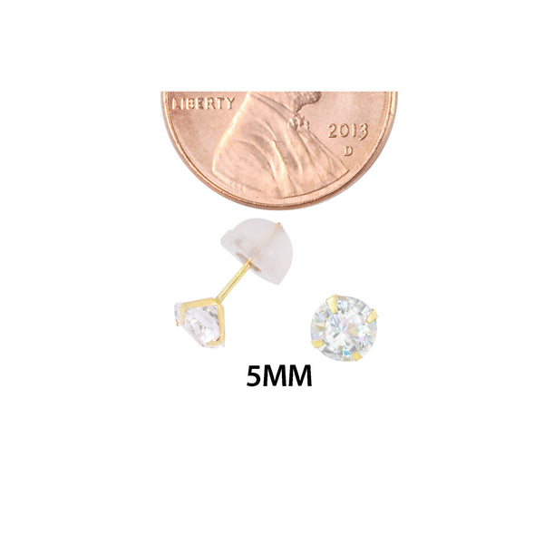 10k Yellow Gold Clear CZ Cubic Zirconia Stud Earrings Round Prong Silicone Backs - Jewelryland.com