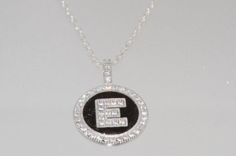 Initial Pendant Necklace Sterling Silver Letter E Cubic Zirconia 16" Chain - Jewelryland.com
