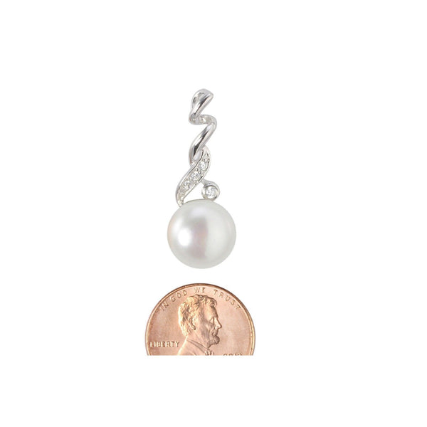 Sterling Silver Genuine Freshwater White Pearl Pendant CZ Fancy Twisted Top - Jewelryland.com