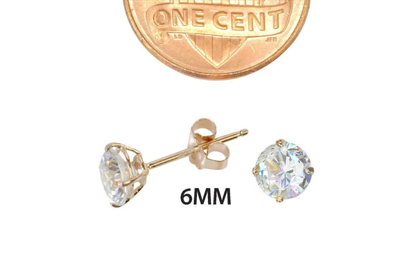 Sterling Silver Rose Gold Plated Round White Cubic Zirconia CZ Stud Earrings - Jewelryland.com