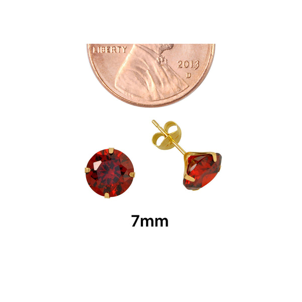 10k Yellow Gold Red Garnet CZ Stud Earrings Cubic Zirconia Round Prong Set - Jewelryland.com