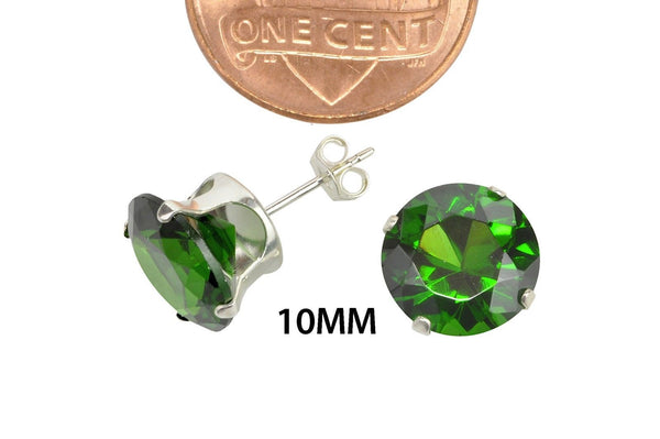 Sterling Silver 925 Round Emerald Green CZ Stud Earrings - Jewelryland.com