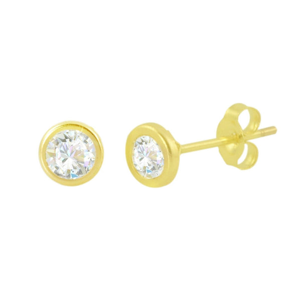 14k Yellow Gold Stud Earrings Cubic Zirconia Bezel Set CZ Round - Jewelryland.com