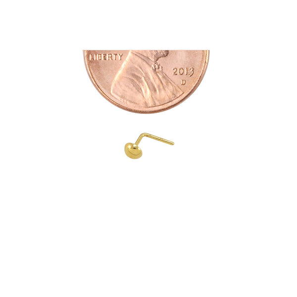 Half Ball Curved Nose Stud 22G 14k Yellow Gold 3mm L Shaped Nose Pin - Jewelryland.com