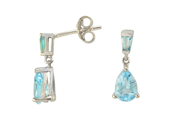 Blue Topaz Gemstone Drop Earrings 925 Sterling Silver (1.66 cttw) Pear Shaped - Jewelryland.com