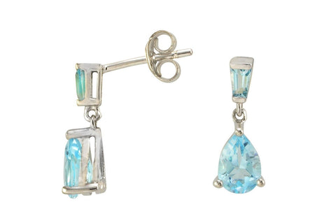 Blue Topaz Gemstone Drop Earrings 925 Sterling Silver (1.66 cttw) Pear Shaped - Jewelryland.com