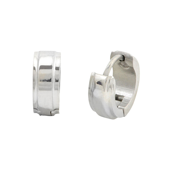 Stainless Steel Huggie Hinged Hoop Earrings 10mm High Polish 2-Line Design - Jewelryland.com