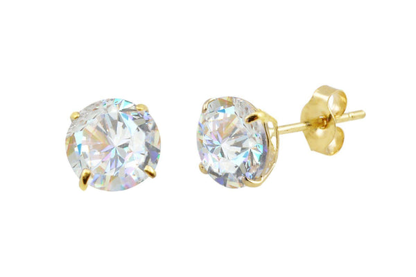 14k Yellow Gold Stud Earrings Clear Round Basket Cubic Zirconia Pushbacks - Jewelryland.com