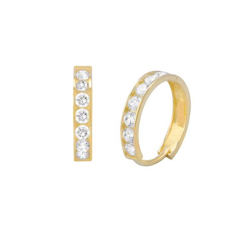 14k Yellow Gold Huggie Hoop Earrings Snap Closure Cubic Zirconia 13mm x 2mm - Jewelryland.com