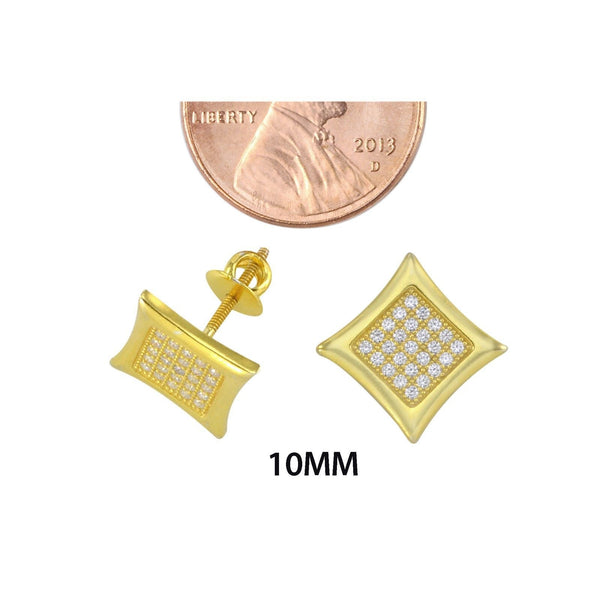 Screwback Stud Earrings 925 Sterling Silver Yellow Gold Cubic Zirconia 10mm Kite - Jewelryland.com