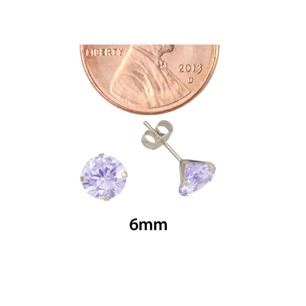 10k White Gold Round Light Purple CZ Stud Earrings Prong Set - Jewelryland.com