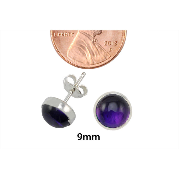 925 Sterling Silver Amethyst Gemstone Stud Earrings 9mm Round - Jewelryland.com