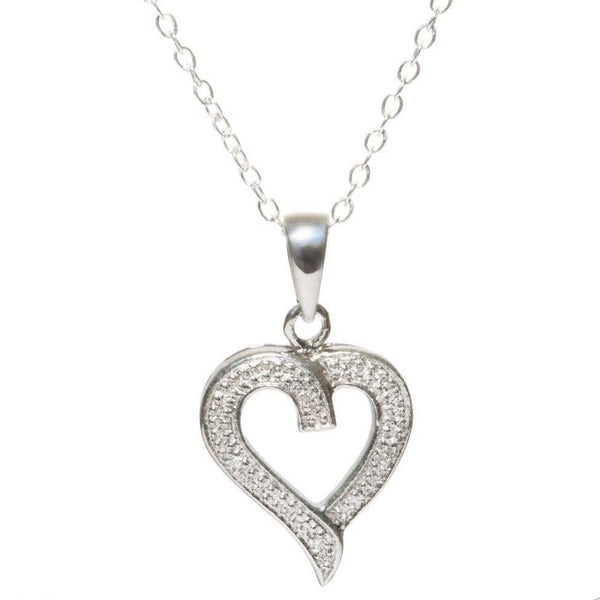 925 Sterling Silver Diamond Heart Necklace .01ct, 18" chain - Jewelryland.com