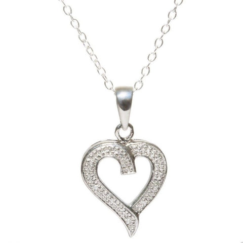 925 Sterling Silver Diamond Heart Necklace .01ct, 18" chain - Jewelryland.com
