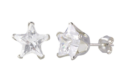 Star Clear CZ Cubic Zirconia Stud Earrings 925 Sterling Silver - Jewelryland.com