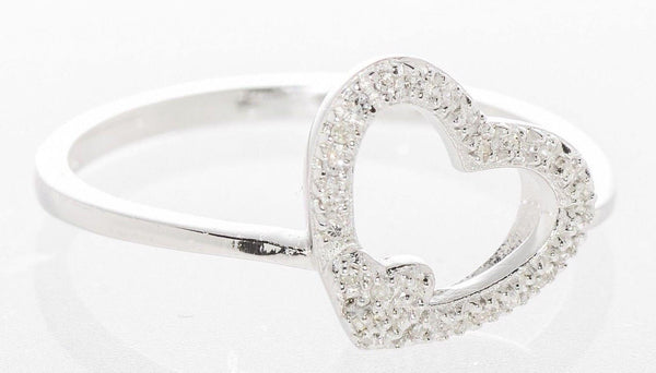 Sterling Silver Genuine Diamond Ring Heart .12ct, Size 7 - Jewelryland.com