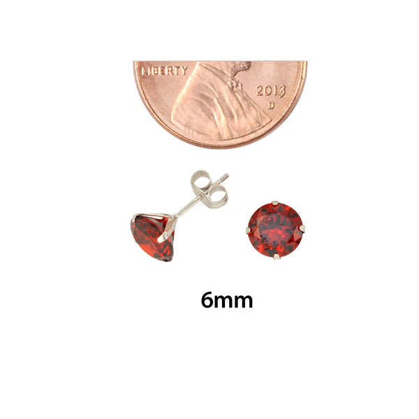 14k White Gold Round Garnet Red Cubic Zirconia Stud Earrings Prong Set - Jewelryland.com