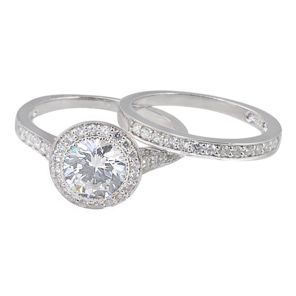 Women's Sterling Silver Engagement Ring Set 2ct Cubic Zirconia CZ Stone - Jewelryland.com