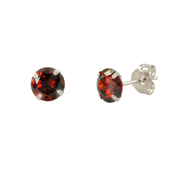 14k White Gold Round Garnet Red Cubic Zirconia Stud Earrings Prong Set - Jewelryland.com