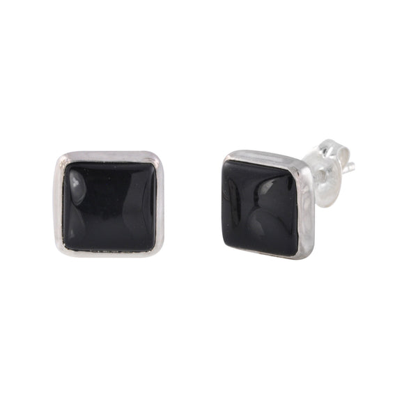 925 Sterling Silver Black Onyx Gemstone Stud Earrings 9mm Square - Jewelryland.com