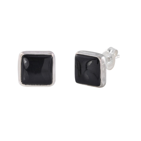 925 Sterling Silver Black Onyx Gemstone Stud Earrings 9mm Square - Jewelryland.com