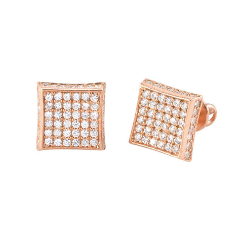Sterling Silver Rose Gold Stud Earrings Screwbacks Clear CZ 9mm 3d Kite Shape - Jewelryland.com