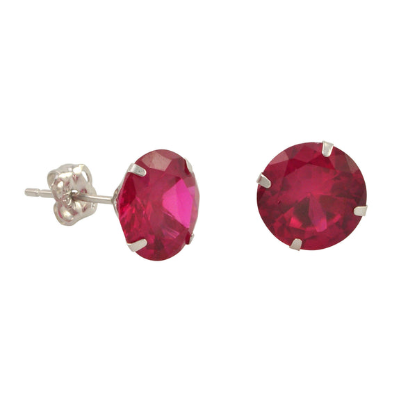 10k White Gold Red Ruby CZ Stud Earrings Cubic Zirconia Round Prong Set - Jewelryland.com
