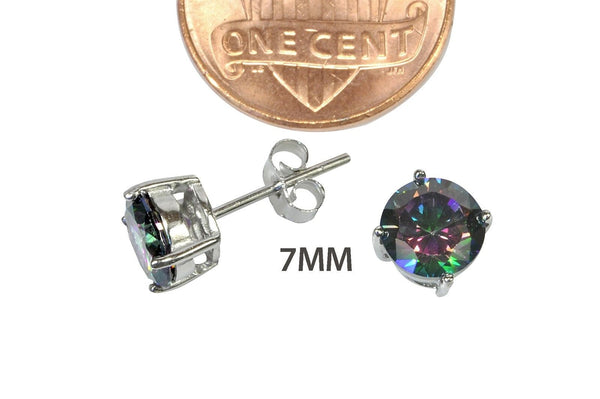 Mystic Topaz Stud Earrings 925 Sterling Silver CZ Cubic Zirconia Basket Setting - Jewelryland.com