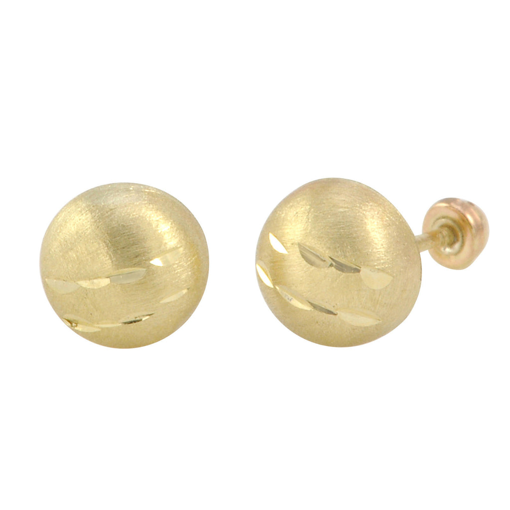 14K Yellow Gold Half Ball Stud Earrings - Diamond-cut Design With Push-back Closures