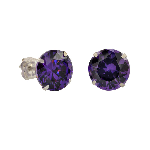 10k White Gold Purple CZ Stud Earrings Cubic Zirconia Round Prong Set - Jewelryland.com