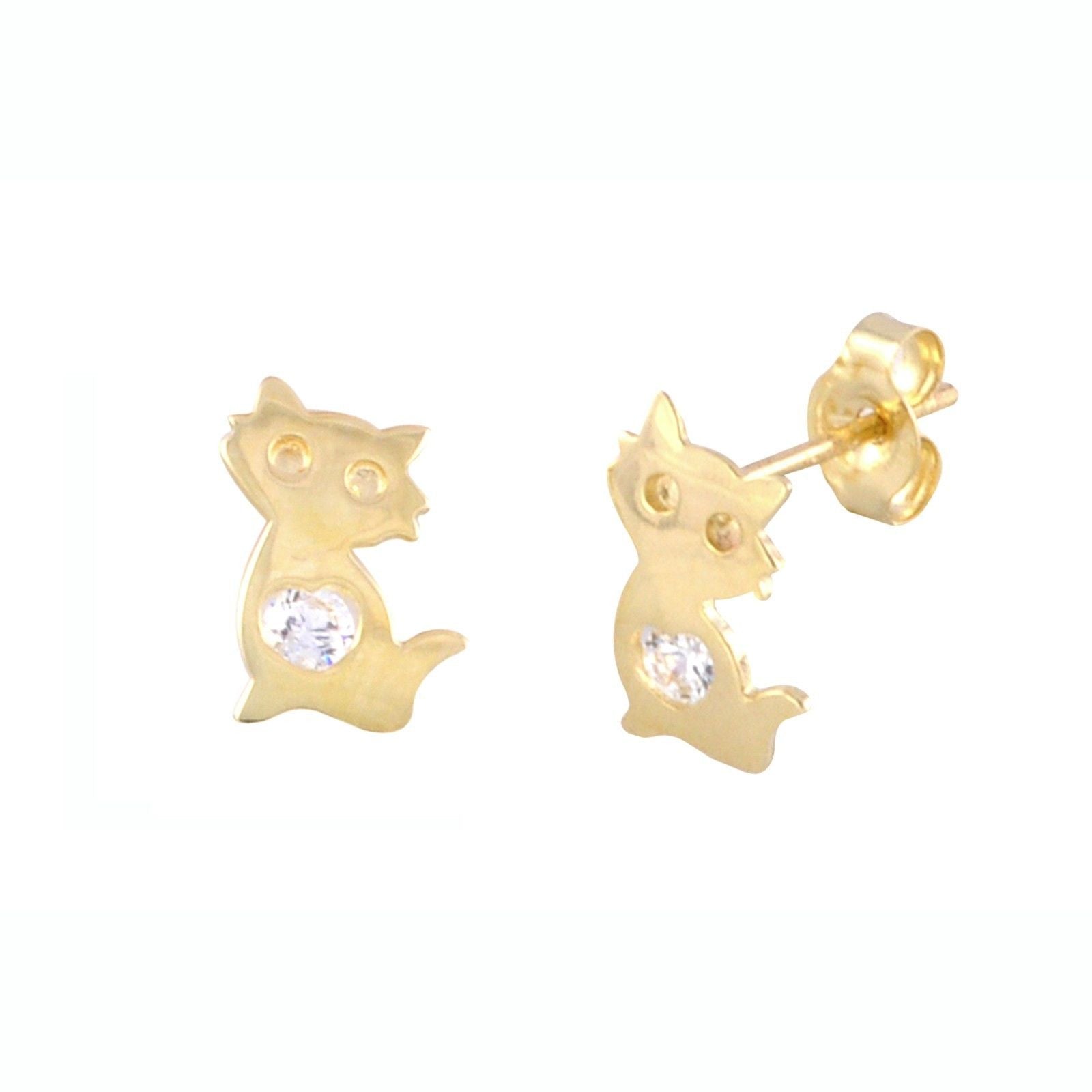 Yellow Gold 14 Karat Gold Cat Earrings 14K Gold-Plated Elegant